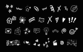 Black and white doodle style hand drawn random object collection vector
