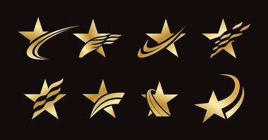 Abstract gold stars with wavy lines in elegant modern composition vector