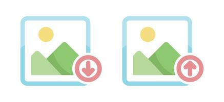 Flat design icons for download and upload picture functions vector