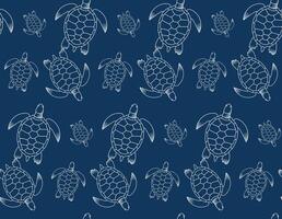 Seamless blue and white pattern with sea turtle design vector