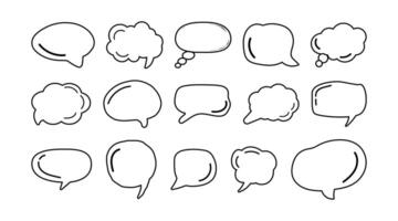 Hand drawn speech bubbles doodle set in outlined style vector