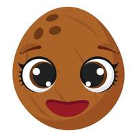 Smiling walnut character with big shiny eyes and joyful face ideal for children's books food designs packaging and educational materials vector