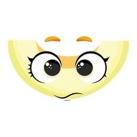 Cute melon slice with shy expression and big round eyes, ideal for childrens products, summer branding, packaging, posters, and playful design projects vector