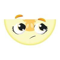Cute melon slice with big round eyes and confused expression, perfect for kids graphics, stickers, food icons, and summer illustrations vector