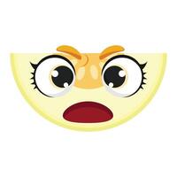 Angry melon slice with big expressive eyes and furious face, ideal for food-themed graphics, emotions pack, or kids projects vector