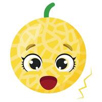 Cute melon character with big excited eyes and happy face expression, perfect for kids graphics, labels, and fresh summer designs vector