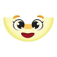 Smiling melon slice with cute eyes and joyful expression, perfect for kids designs, packaging, food themes and playful creative projects vector