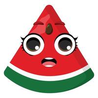 Happy watermelon slice with big eyes and surprised expression, ideal for children's prints, food designs, fun labels, and playful summer decorations vector