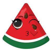 Cute slice of watermelon with wink and heart, perfect for summer themes, food art, childrens designs, and playful fruit-related projects vector