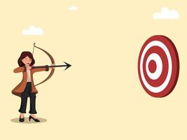 Woman with Bow and Arrow Aiming at a Bullseye Target Symbolizing Strategy, Precision, and Achievement vector