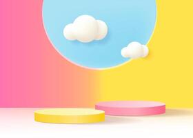 3d rendering, Abstract minimal stage with cloud for product display present background. vector