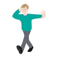 man covering his face while walking vector
