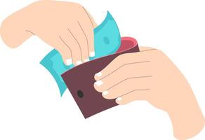 hand picking money from brown wallet vector