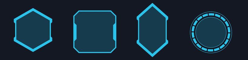 blue tech border round square hexagon light futuristic frame vector