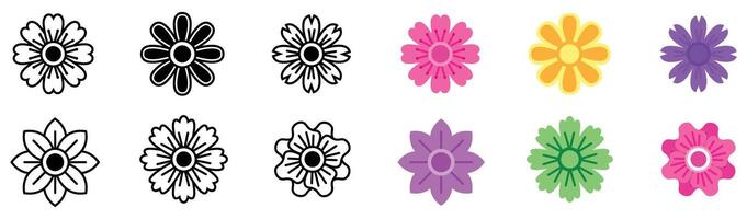 flat flower icon color and monochrome set vector