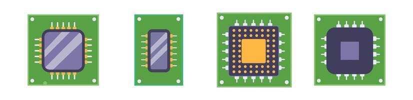 flat green board with microchip icon vector