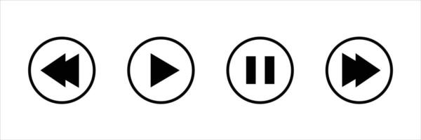 Media player icons illustration Includes rewind play pause and fast forward signs inside round buttons Ideal for interface design vector