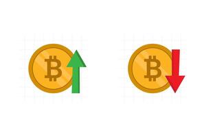 Bitcoin coin with green and red arrows vector