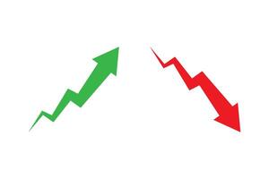 Green arrow pointing up and a red arrow pointing down. vector