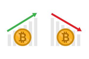 Bitcoin coin with up and down graph vector