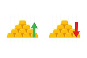 Gold bars with a green arrow pointing up and a red arrow pointing down vector