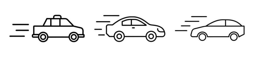 Set of fast delivery car icons, fast car icons, and fast taxi icons. vector