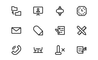 Modern Workplace Icons Set collection. Editable Professional Icons for Office, Collaboration, Productivity, and Business Tools in Minimalist and Outline Styles. vector