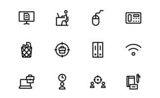 Modern Workplace Icon Set. Professional Icons for Office, Collaboration, Productivity, and Business Tools in Minimalist vector