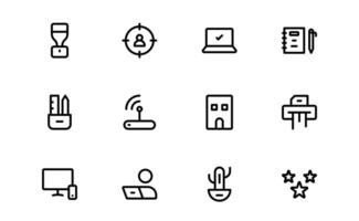Modern Workplace Icon Set. Professional Icons for Office, Collaboration, Productivity, and Business Tools in Minimalist and Outline vector