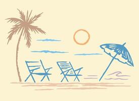 Illustration of a sunny beach scene in simple, stylized lines. vector