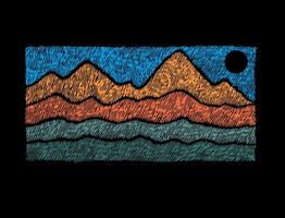 Landscape illustration of horizon line with mountain range. Stylized art in irregular strokes. vector