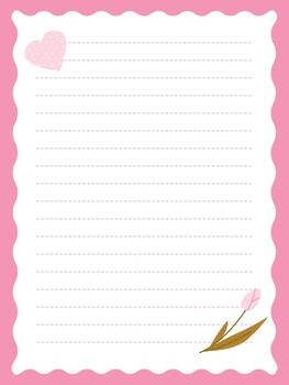 notebook page template with cute spring tulip and pink heart vector