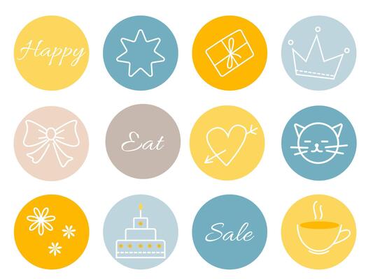A set of bright icons with different elements for decorating and scrapbooking