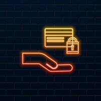 secure credit card payment icon. card in hand, safe. neon style. Payment method icon concept, credit card security vector