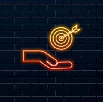 Destination Objective File Business Objective Mission Success. neon style. Success goal motivation business strategy icon. neon. vector