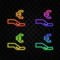 hands euro icon. neon style. financial illustration element. symbols and symbols can be used for mobile app web logo vector