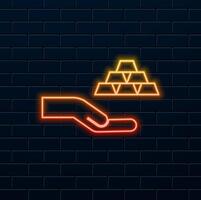 realistic gold bars pyramid bank concept. neon style. Gold bars. financial concept, wealth. neon. gold bars in hand icon in outline style for mobile, web design. graphics. vector