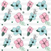 Seamless pattern with tropical flowers with black outline. Sketch, line art drawing style. Hibiscus backckground. vector