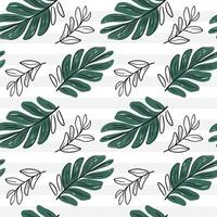 Seamless pattern with tropical leaves with black outline. Exotic foliage backckground. Line art drawing style. vector