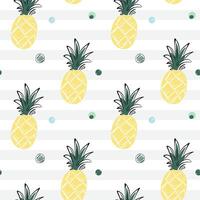 Seamless pattern with cartoon pineapples. Doodle tropical backckgrounds. Sketch, line art drawing style. vector
