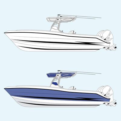 Fishing Boat Illustration Line Art Boat T-top Roof