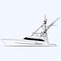 Fishing Boat Illustration without color Line Art Boat One Color vector