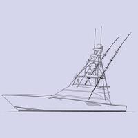 Fishing Boat Illustration side view Line Art Boat One Color vector