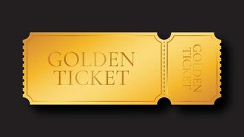 Golden ticket template. Ideal for concerts, parties, or festivals. Isolated ticket design on a black background. vector