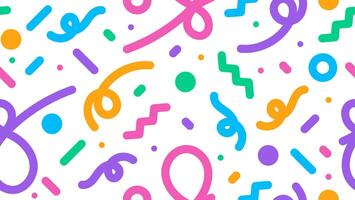 Playful seamless pattern with colorful hand drawn doodle lines and shapes. vector