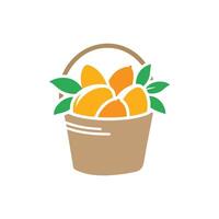 Basket of fruits . Fresh mango in the basket icon on white background vector