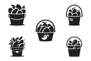 Set of basket of fruits . Fresh mangoes in the basket icon on white background vector