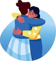 A flat style illustration of two characters hug with each other vector
