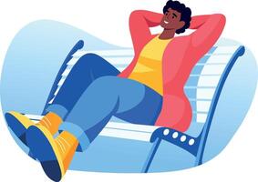 Flat style illustration of a relaxing character sitting on a bench vector
