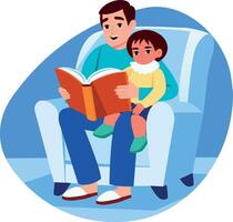 A father telling story to his son, flat style illustration vector